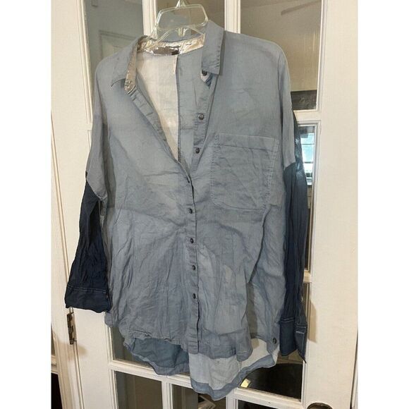 Free People Womens S Blue Rainbow Rays Shirt Button Up Oversized Colorbock Woven - Picture 4 of 7